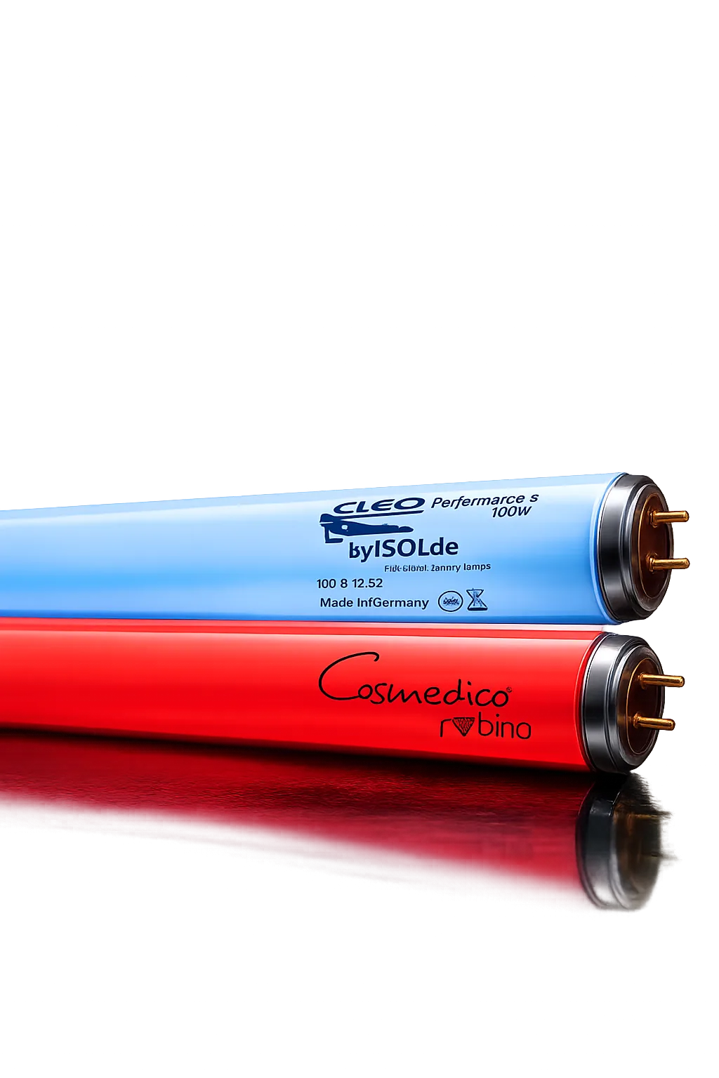 Lâmpadas de bronzeamento UV Tech: Cleo Performance 100W by Isolde (Alemanha) e Cosmedico Rubino